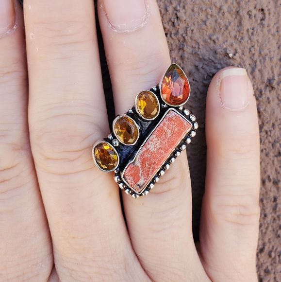 New Sea Sediment, Citrine, Tourmaline 925 Silver Ring. - Picture 6 of 16